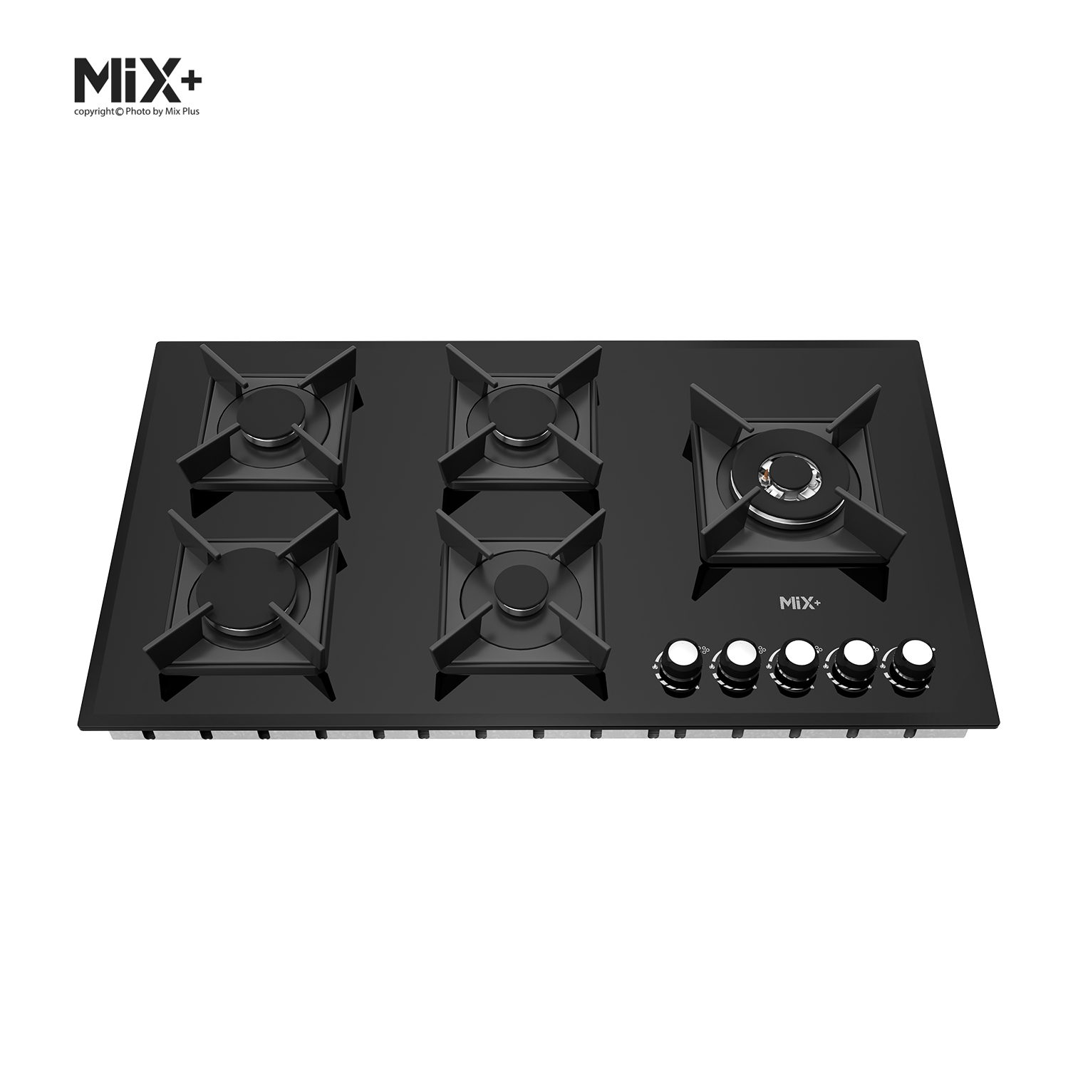 اجاق گاز 5 شعله شیشه مشکی استیل ایتالیایی میکس پلاس کد 525M